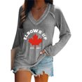 thumbnail image 1 of MHFRRA Camiseta de Manga Larga con Cuello En V y Estampado de La Bandera de Canadá para Mujer Gris, 1 of 3