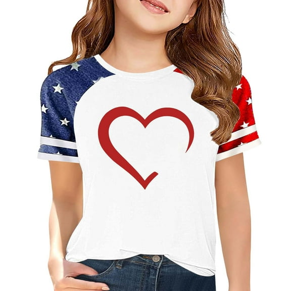 Ruyang Toddler Girls 4th of July Shirt Independence Day Clothes Teen American Flag Top Kids Boys Cotton Short Sleeve Tee Blouse