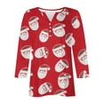 thumbnail image 4 of Puntoco Blusa informal de cuello redondo con mangas 3/4 cortas y estampado a la moda para mujer, 4 of 5