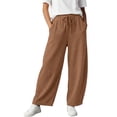 thumbnail image 6 of SAWOBUUN Wide Leg Pants for Womens Corduroy Baggy Barrel Pants High Waisted Drawstring Casual Pants with Pockets, 6 of 8