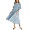 thumbnail image 1 of Txlixc, vestido Midi informal de verano para mujer, vestido fruncido de manga corta acampanado de Color sólido, vestido holgado de línea A a la moda Txlixc Moda, 1 of 6