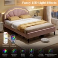 thumbnail image 6 of Costway Queen Size Upholstered LED Bed Frame Soft Velvet Platform Bed with Flower Headboard, 6 of 9