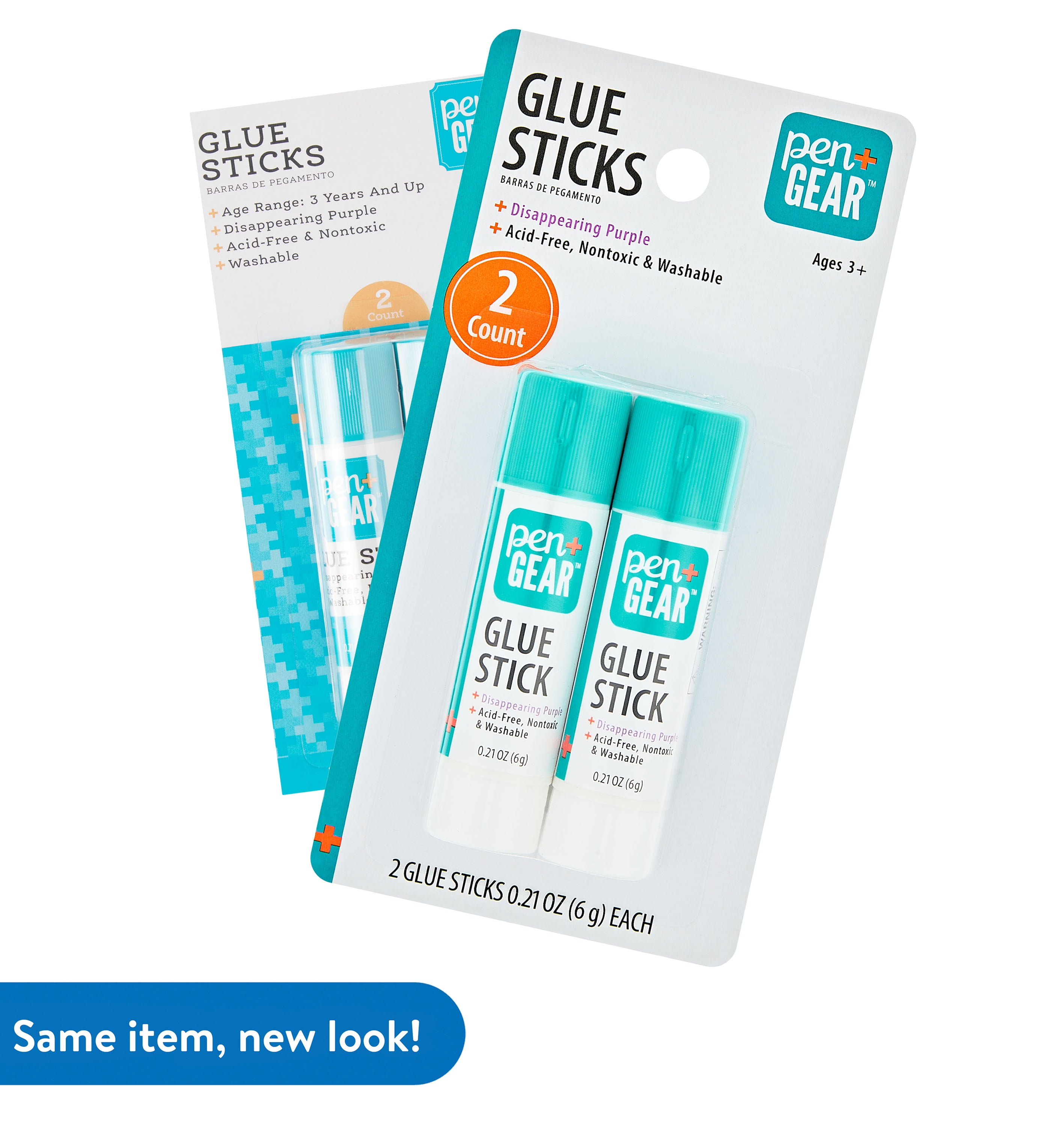 Pen+Gear School Glue Sticks, Washable/Disappearing Purple, 0.21 oz 2 Count, Dry Time 3 Min