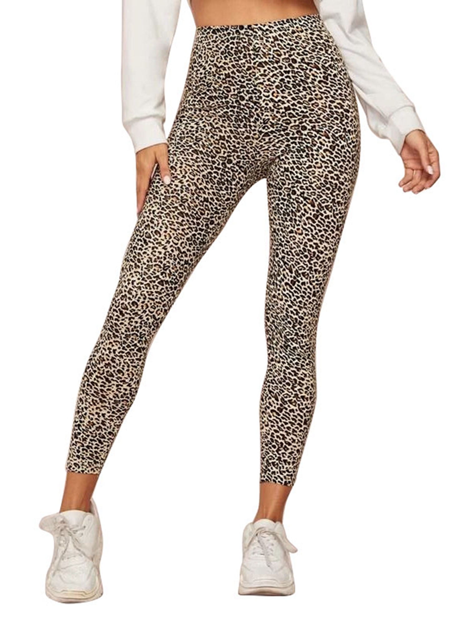 FOCUSNORM FOCUSNORM Women's Leopard Print Seamless Leggings High