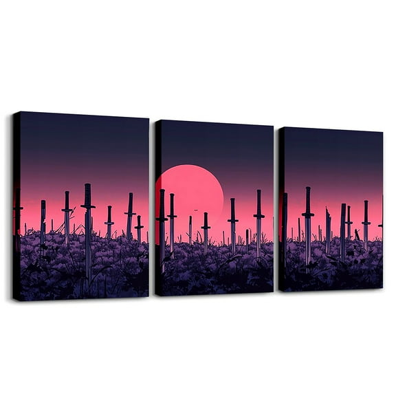 Japanese Samurai Framed Wall Art Sword Tomb Canvas Prints Japanese Style Paintings Wall Decor Retro Asian Art Poster Prints For Bedroom Office Living Room 12"X 16"X 3 Panel
