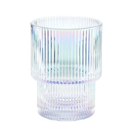 

Pudcoco Transparent Glass Cup Origami Style Coffee Mug Glass Water Cup Ribbed Glassware for Home Office Bar