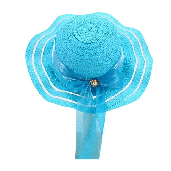 WMTBSRSW Girls Wide Brim Straw Sun Hat Floppy Beach Sun Hat with Cute Cute Bowknot Summer Outdoor Buckle Hat