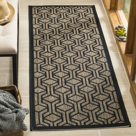 SAFAVIEH Courtyard Bristol Geometric Indoor/Outdoor Runner Rug 2 3 x 8 Brown/Black