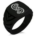 thumbnail image 1 of Stainless Steel God of Mischief Loki Viking Norse Chevron Pattern Biker Style Polished Ring, 1 of 1