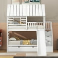 thumbnail image 4 of Harper & Bright Designs Twin Over Twin House Bunk Beds with Slide, Twin Bunk Bed with Storage Stairs and Trundle, Wood Bunk Bed with Roof and Window for Bedroom, White, 4 of 18