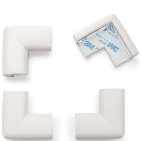 HeftyFit Corner Protector for Baby (4 Large Corners), Heavy-Duty Soft Rubber Foam Furniture Corner Bumper Guards, 3M Adhesive Pre-Taped, Oyster White (Off White)