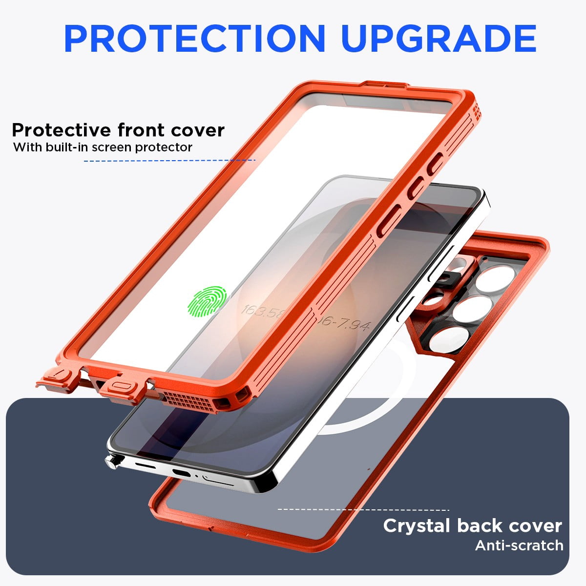 AICase Waterproof Case Cover for Samsung Galaxy S26 Ultra, IP68 Waterproof Full Body Protective Shockproof Case with Build in Screen Protector Anti-Scratch Cell Phone Case,Orange