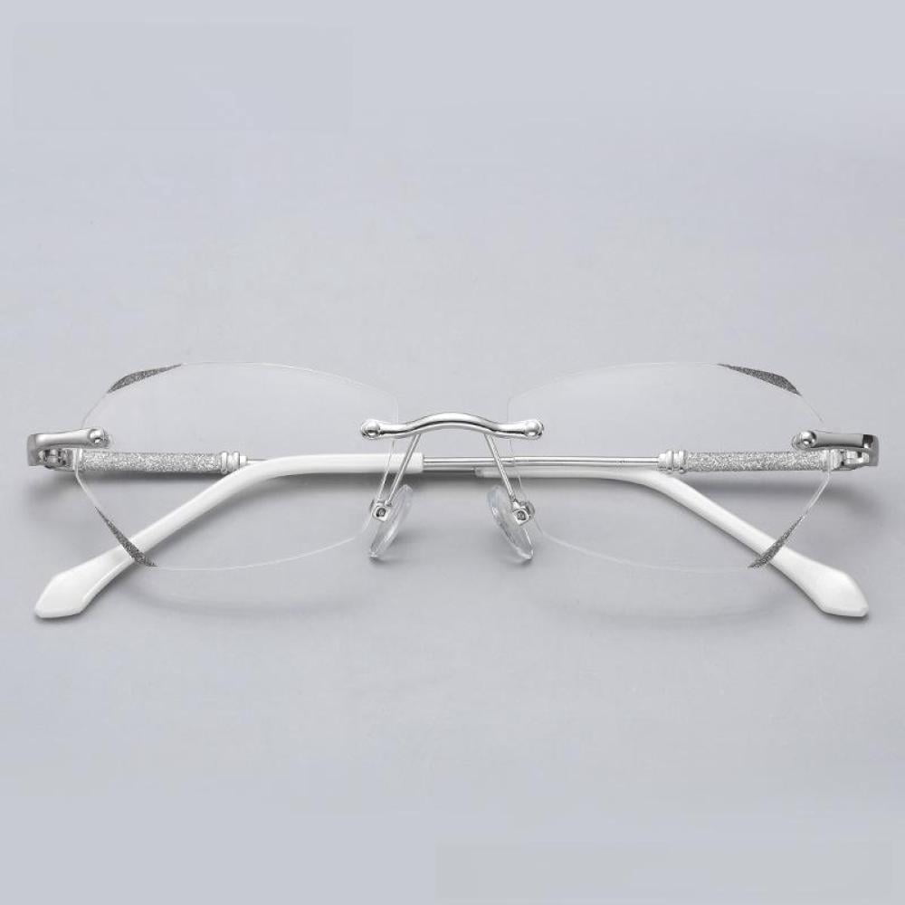 3 Pairs of Womens Fashion Blue Light Blocking Rimless Reading Glasses 3.5, Metal Silver Readers +3.50