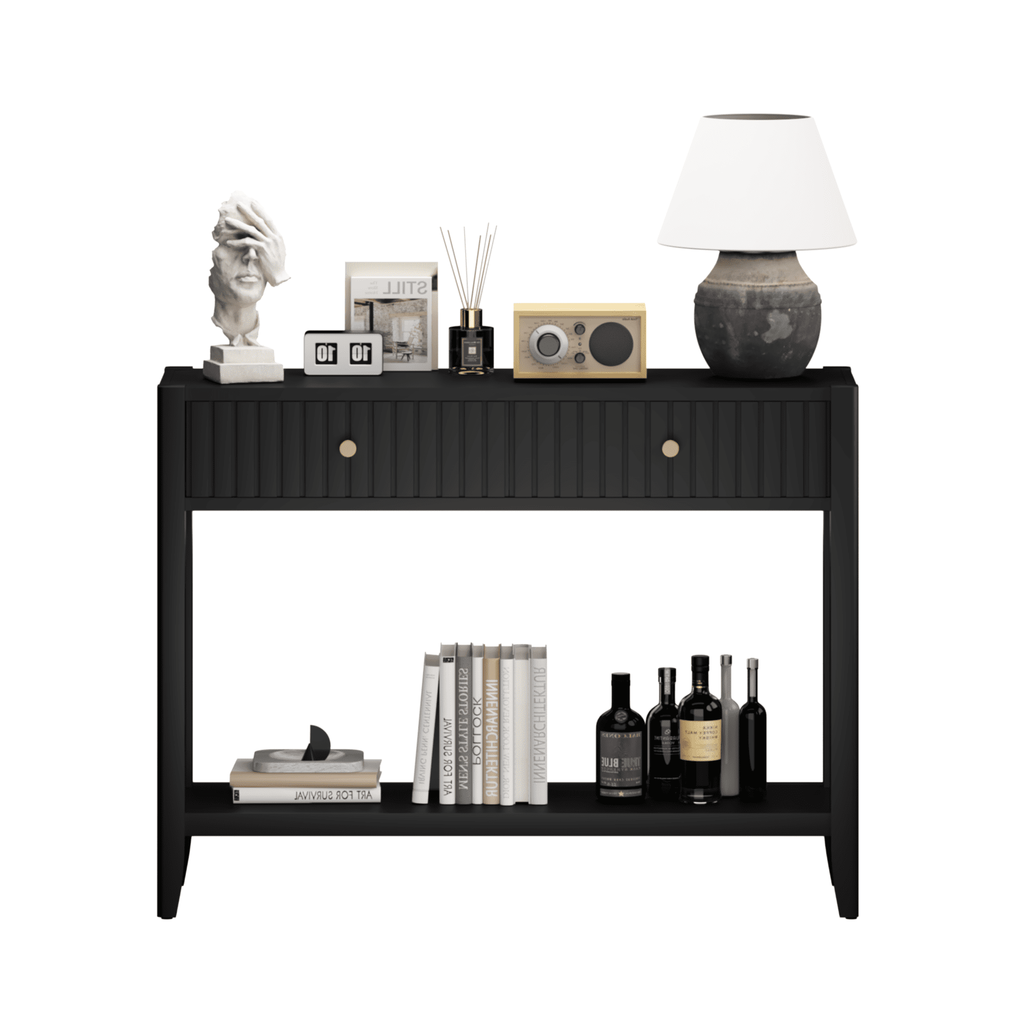 39" Console Table with 2 Drawers,Wood Narrow Accent Sofa Table Entryway Table with Storage Shelf for Living Room,Front Hall,Hallway,Black