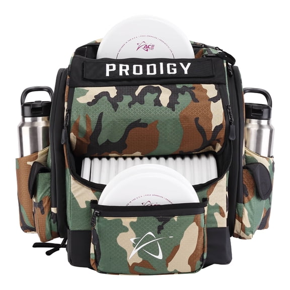 Prodigy Disc BP-1 V3 Disc Golf Backpack | Frisbee Golf Bag with 30+ Disc Capacity | Pro Quality Disc Golf Bag Backpack | Tear and Water Resistant | Tons of Storage | Large Disc Golf Bag (Green Camo)