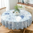 thumbnail image 3 of Starfish Seashell Tablecloth, Blue Coastal Nautical Tropical Summer Beach Theme Vintage Table Cloth for Home Kitchen Dining Patio Outdoor Picnic Party, Round(60x60in), 3 of 6