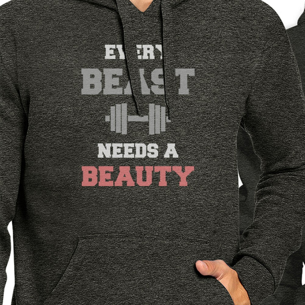 365 Printing Every Beast Beauty Cool Grey Matching Hoodies Pullover Crewneck Left- 2XL // Right- L