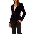 thumbnail image 4 of INSPIRE CHIC Women's Work Office Belted Notched Lapel Long Sleeves Velet Blazer S Purple, 4 of 5