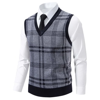 Toptie Men's 100% Cotton Knit Sweater Vest, V Neck Cable Pattern