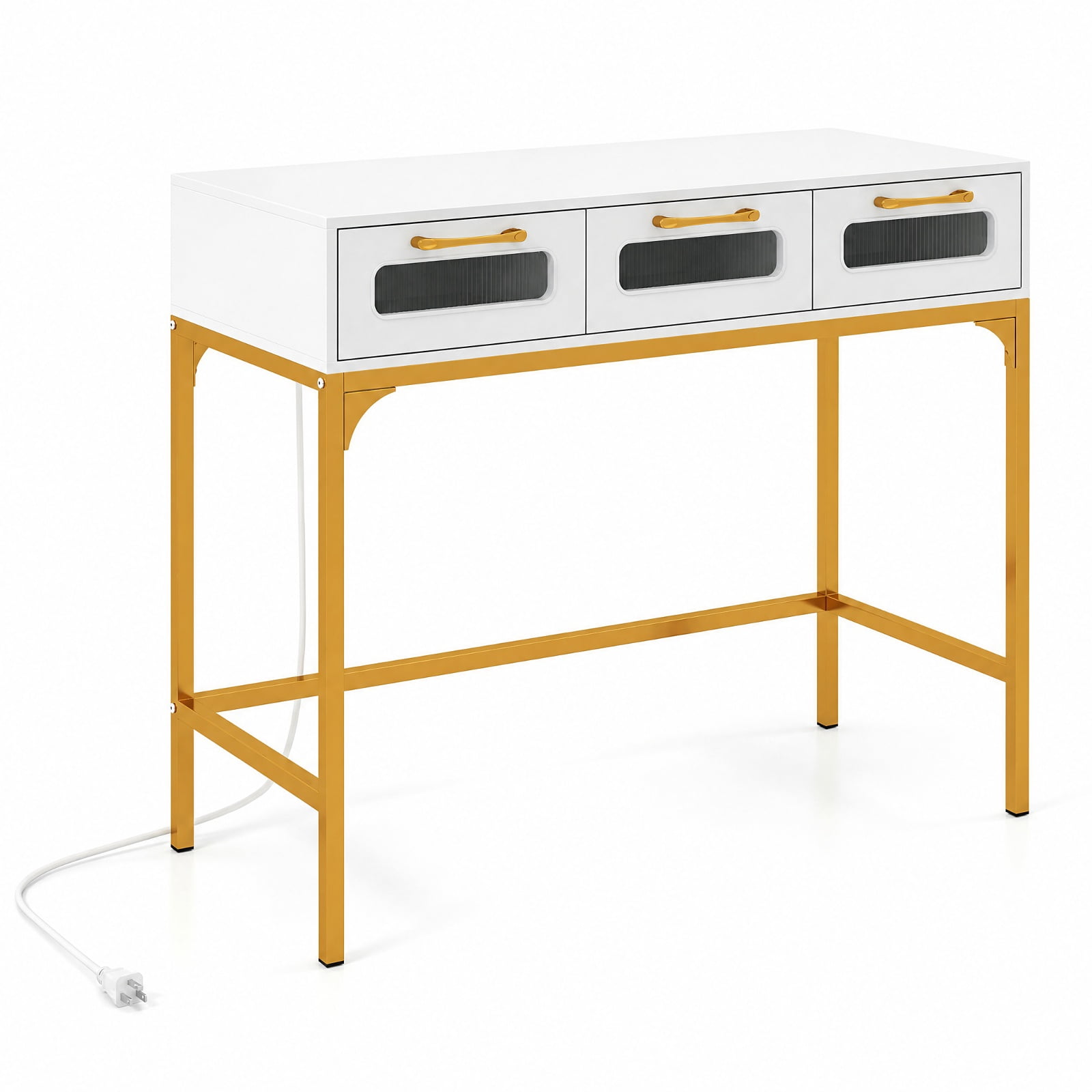 Furnibear Console Table with LED Lighting and Charging Station Entryway Table with Drawers for Living Room Hallway Sofa, White