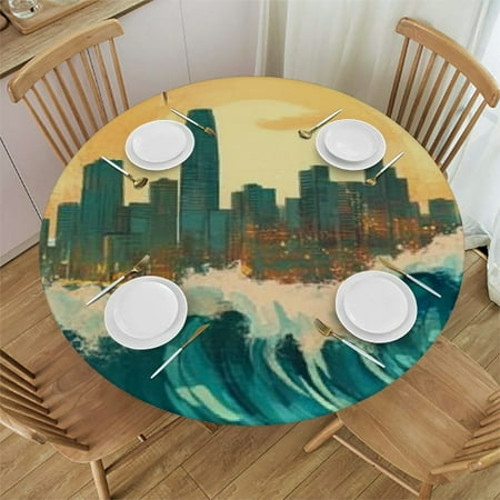 

Sheronv Palm Trees Round Tablecloth - Stain-Resistant & Washable for Indoor and Outdoor Use - 100% Polyester Outdoor Fitted Table Cloth 54 -58