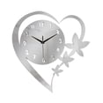 thumbnail image 3 of Reloj de pared con forma de corazón y flores, arte de pared, silencioso, sencillo, elegante, minimalista, decoración para Plata, 3 of 9