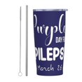 thumbnail image 1 of Vaso de acero inoxidable con tapa y lazo morado para el mes de concientización sobre la epilepsia, taza térmica portátil de 20 oz, 1 of 7