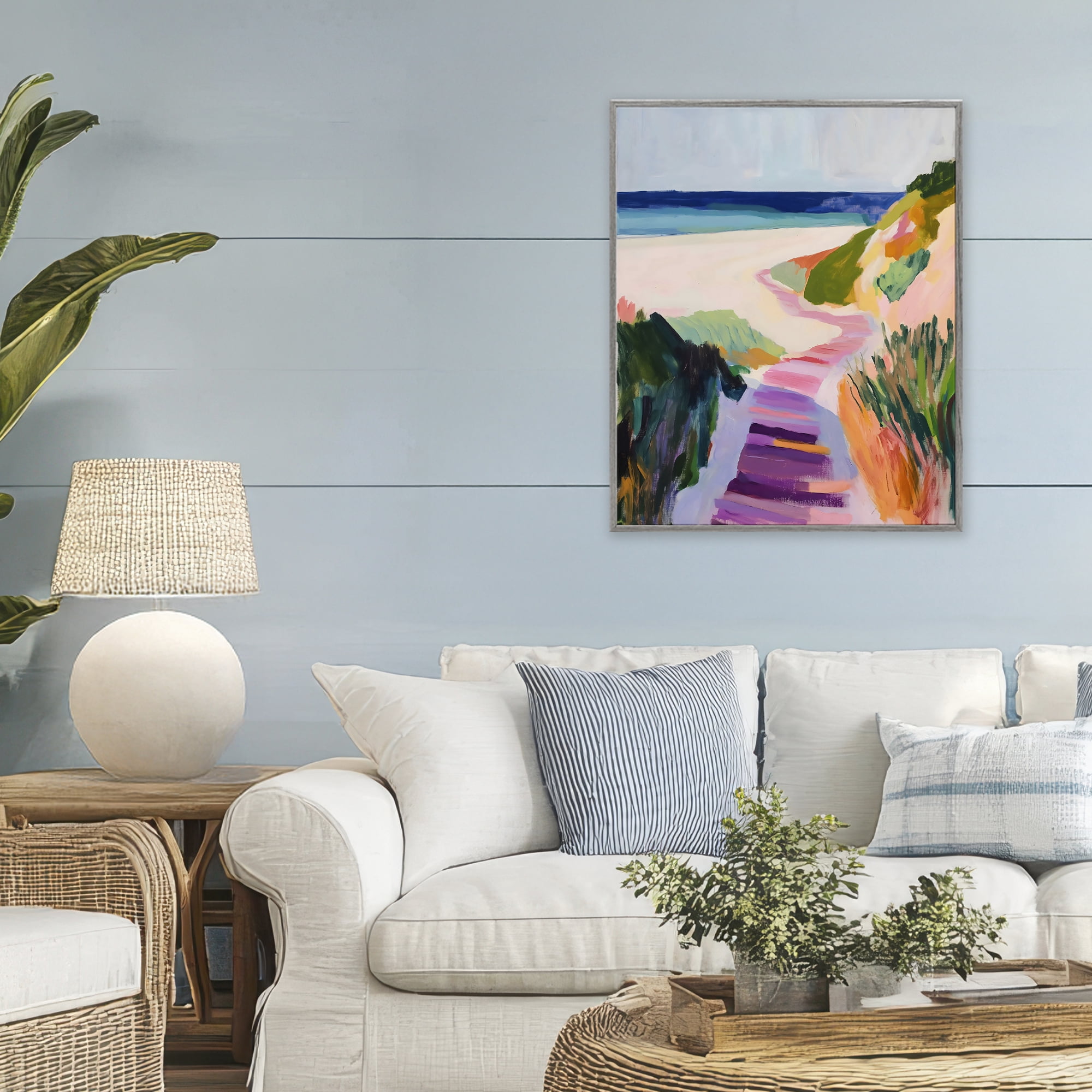 Stupell Industries Pastel Beach Pathway to Shore Gray Framed Giclee Art, design by The Prints Vibe