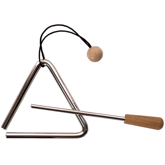 Basic Beat 6 Steel Triangle Instrument with Wooden Handle and Striker - Rich Sound and Versatile Effects - Perfect for Percussion Enthusiasts"