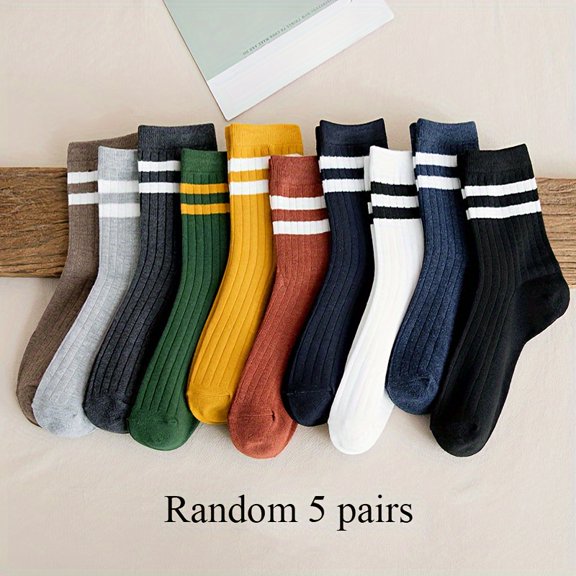 Men's Autumn Winter Mid-Calf Socks, Random Color, Anti-Odor, Sweat Absorbing, Breathable Comfortable Couple Sports Socks, Multiple Pack Options