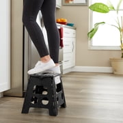 Casafield 13 Folding Step Stool with Handle - Black, Collapsible Foot Stool for Adults