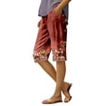 thumbnail image 2 of Hawaii Capri Pants for Women Casual Tropical Floral Print Pants Elastic High Waist Drawstring Summer Beach Trousers, 2 of 6