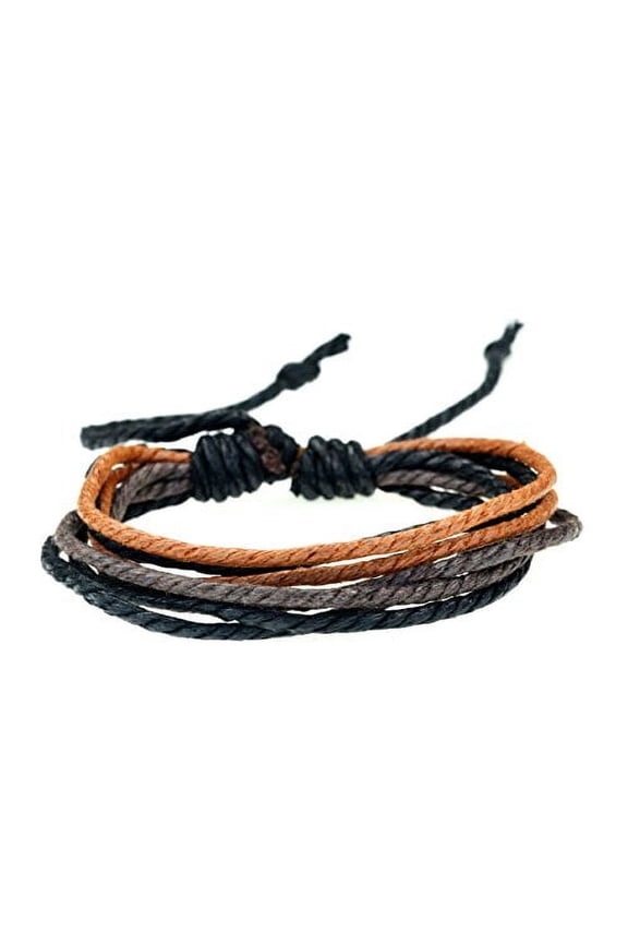 Fashion Jewelry Men Women Multiple Strand Braided Leather Hemp Cord Adjustable Bracelet - Dark Brown, Black and Beige