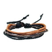 Fashion Jewelry Men Women Multiple Strand Braided Leather Hemp Cord Adjustable Bracelet - Dark Brown, Black and Beige