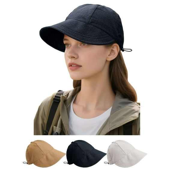 Luxtrada Womens Sun Visor Hats Wide Brim Beach Hats for Women UV Protection Foldable Sun Hat (Black)