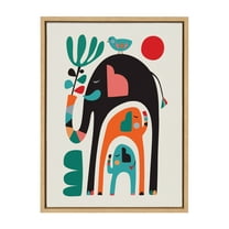 Kate and Laurel Sylvie Three Elephants Framed Canvas Wall Art by Rachel Lee of My Dream Wall, 18x24 Natural, Chic Abstract Animal Art for Wall