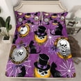 thumbnail image 2 of Manfei Dreamy Purple Halloween Twin Sheet Sets, Gothic Skeleton Twin Fitted Sheet, Cartoon Spider Web Flat Sheet, Microfiber Bedroom Decor, 3pcs, 2 of 7