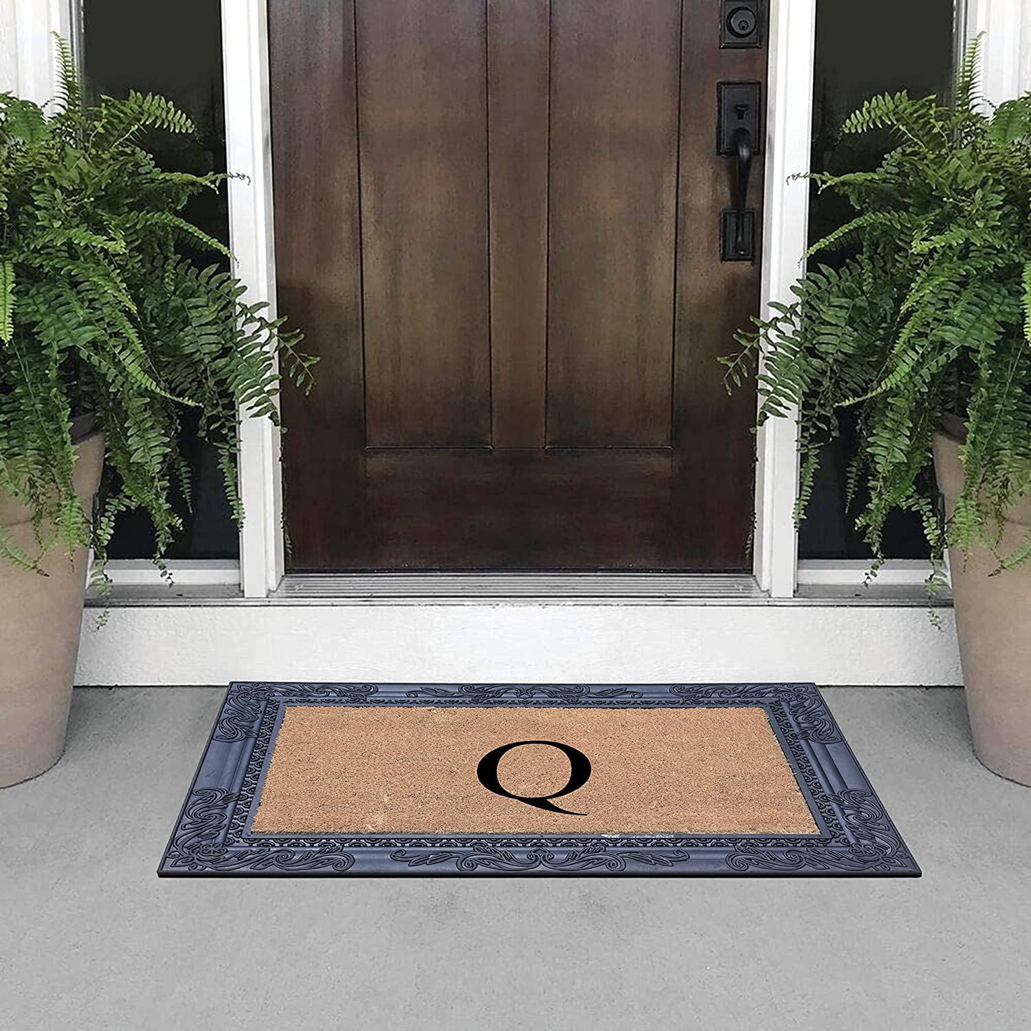A1HC Natural Rubber & Coir 24x36 Monogrammed Doormat For Front Door, Anti-Shed Treated Durable Doormat for Outdoor Entrance, Heavy Duty, Low Profile, Easy to Clean, Long Lasting Front Porch Entry Rug