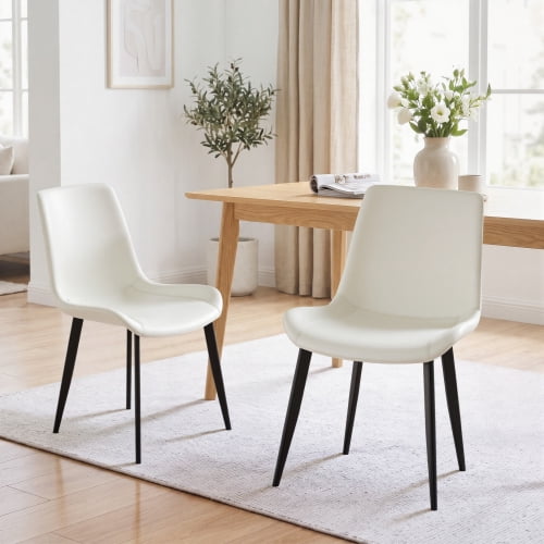 PU Leather Dining Chairs Set of 4, Modern Upholstered Kitchen Chairs with Metal Legs for Dining Room, Restaurant, Living Room, Meeting Room, Cream white