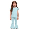 thumbnail image 5 of qucoqpe Toddler Little Girls Cute Trendy 2-Piece Outfit Set Summer Sleeveless Solid Color Soft Ruffle Sleeve Hems Flared Trousers Pleated Top and Pant Comfy Homewear Set Kids, 5 of 7
