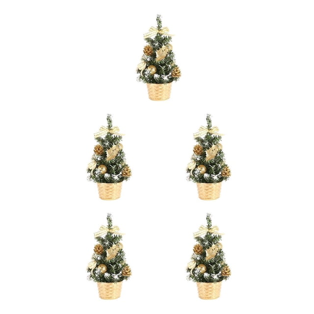 Bewildely Mini árbol de pino de Navidad de 20cm, paisaje Artificial, decoración de Navidad falsa, regalo de Año Nuevo para fiesta, centro oro 5Conjunto