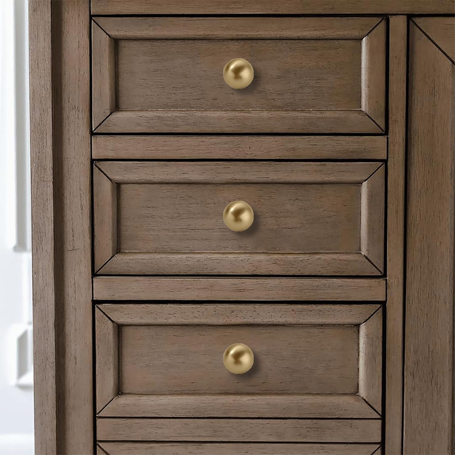 10 Pack 1 Inch Vintage Ball Brushed Brass Cabinet Knobs Kitchen Cabinet Hardware Brushed Gold Drawer Knobs Pulls for Drawers.