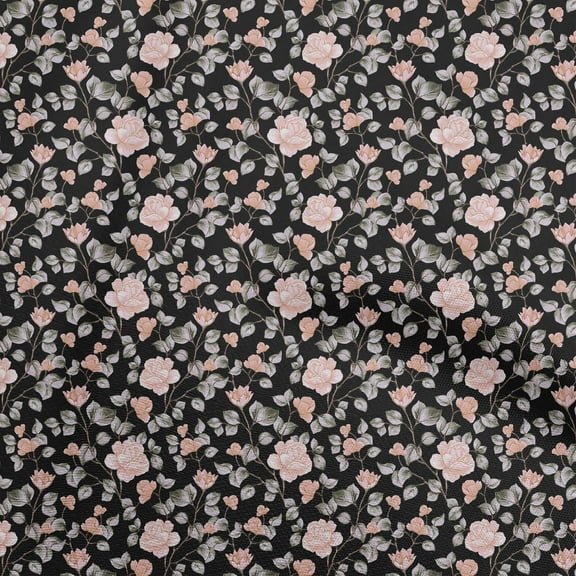 oneOone Polyester Spandex Black Fabric Floral Dress Material Fabric Print Fabric By The Yard 56 Inch Wide