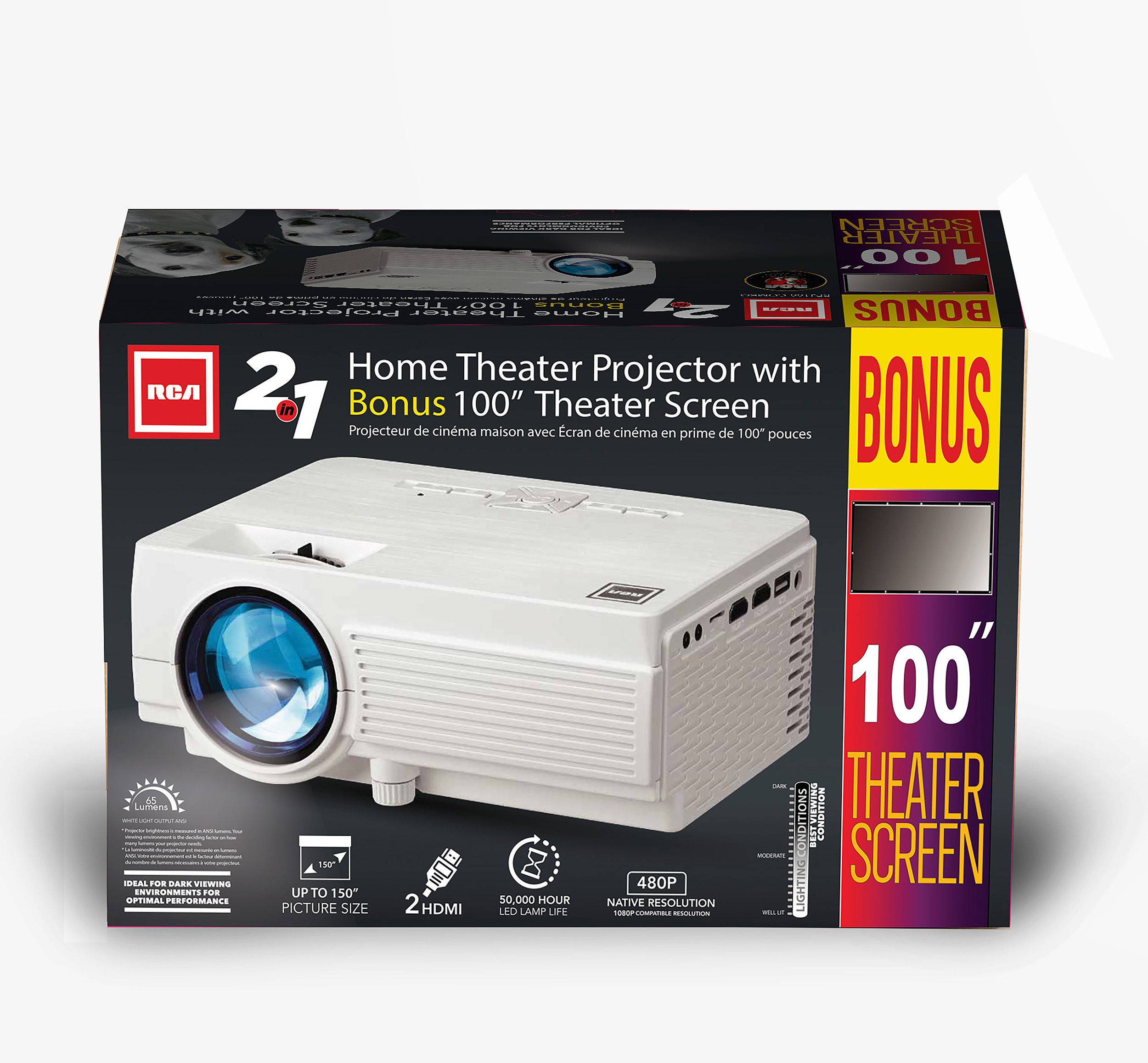 RCA, 480P LCD HD Home Theater Projector with Bonus 100" Fold up Projector Screen, RPJ166-Combo - image 14 of 16