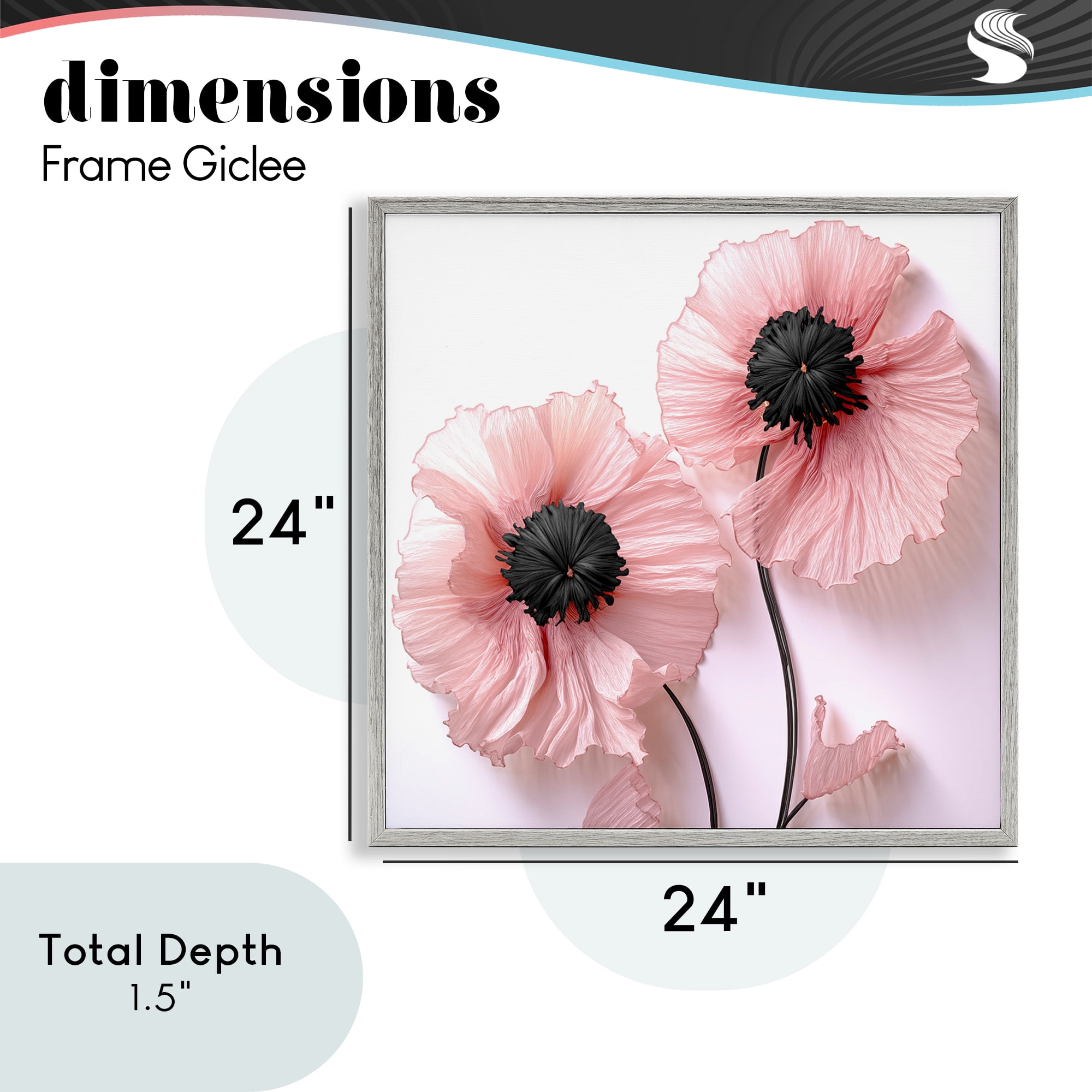 Properly Pink Poppies Gray Framed Giclee Art, design by Sasha