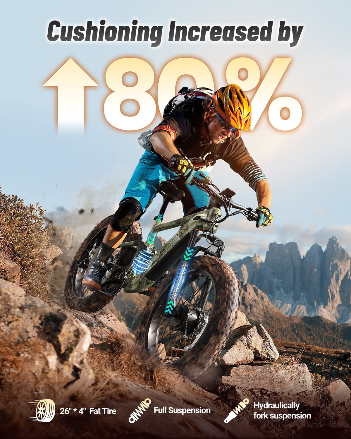 PUCKIPUPPY Electric Bikes for Adults Dual Motor E Bike 28 mph 1600W Peak 80Miles Range 26" Fat Tire Ebike 48V 20AH Battery E-Bike Full Suspension E-Mountain Bikes 8 Speed, Comply with UL2849 by SGS