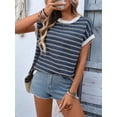 thumbnail image 5 of Women'S Sweater Vest Striped Pullover Tank Top Round Neck Cap Sleeve Light-Weight Summer Casual Clothes Navy Blue L, 5 of 9