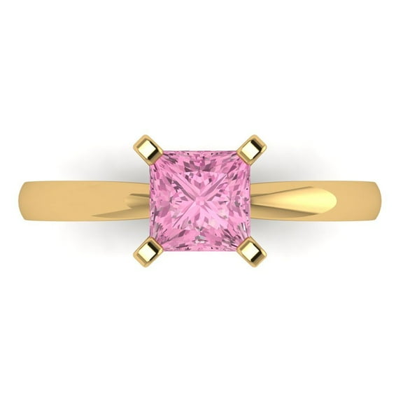 Clara Pucci 14K Yellow Gold 1ct Pink Solitaire Ring for Women