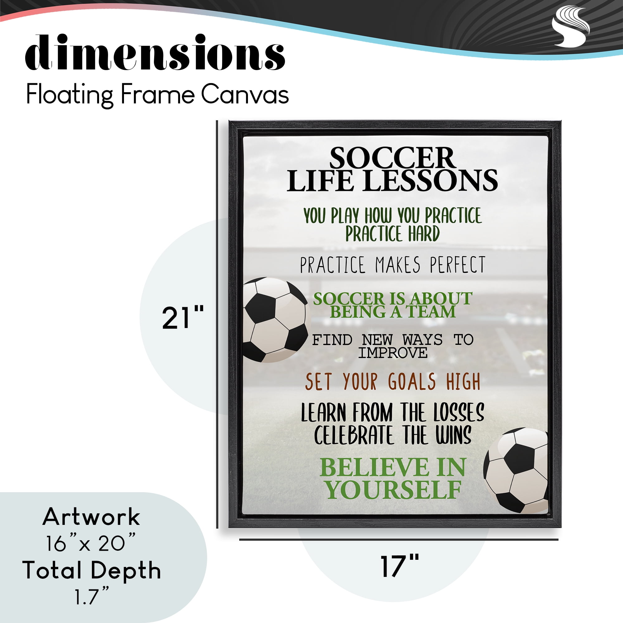Soccer Life Lessons Black Framed Floater Canvas Wall Art, design by Kim Allen