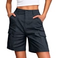 thumbnail image 5 of Bermuda Shorts Womens Knee Length Cargo Denim Mutiple Pockets Elastic Waist Long Jorts for Summer Casual Navy M, 5 of 6